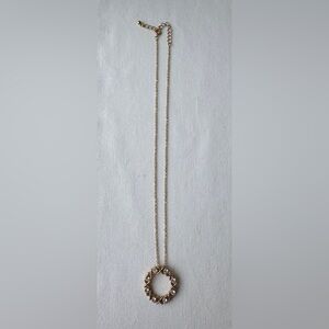 Gold Tone Eternity Circle X O Clear Rhinestone Pendant W/ Chain